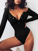 Body Bodysuit Femme avec Manches Longues à Col Décolleté Coupe Cintrée Unicolore