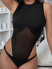 Body Bodysuit Femme en Mousseline Transaprent avec Bretelles à Col Rond Unicolore Body Sexy