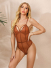 Body Brique Rouge Bretelles Cou Sans Manches Top Polyester Sexy Pour Femme
