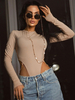 Body Champagne Col bijou Découpé Manches longues Stretch Body Polyester Décontracté