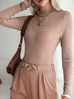 Body Femme Moulant Elastique à Col Rond avec Manches Longues Coupe Cintrée Unicolore