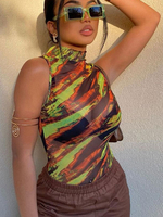 Body Femme Sans Manches Oragnge Rouge Tuyauterie Stretch Jewel Neck Casual Polyester Imprimé Top Sexy