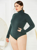 Body grande taille pour femme vert profond col haut manches longues manches cloche passepoil Polyester Stretch Body décontracté