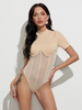 Body manches courtes col bijou haut sexy en polyester pour femmes