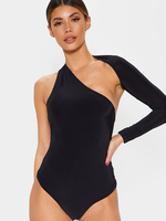 Body noir à manches longues et à découpes pour femmes