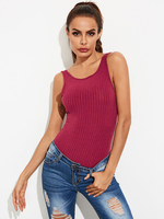 Body sans manches noir passepoil extensible col bijou décontracté Polyester femmes top