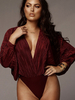 Body Sexy Top Plongeant à manches longues pour femmes