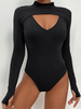 Body Top Sexy Femme à Col V avec Manches Longues Unicolore