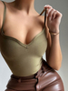 Body Vert Foncé Sans Manches Dos Nu Épaule Ouverte Col En V Sexy Polyester Coton Haut Pour Femmes