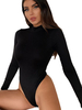 Bodys Femmes Sexy avec Manches Longues à Col Rond Moulants Unicolore
