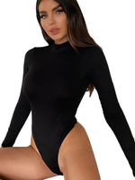 Bodys Femmes Sexy avec Manches Longues à Col Rond Moulants Unicolore