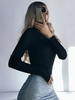 Bodys Moulants Sexy Femmes Imprimés à Col Montant avec Manches Longues Coupe Cintrée Unicolore