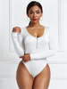Bodys Sexy Moulants Femmes à Col Rond avec Manches Longues Coupe Cintrée à Zip Unicolore