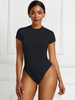 Bodys Sexy Moulants Femmes à Col Rond avec Manches Longues Coupe Cintrée Unicolore