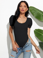 Bodys Sexy Moulants Femmes avec Manches Courts Amples à Col Rond Coupe Cintrée Unicolore Bodys Sexy Moulants