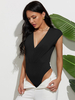 Bodys Sexy Moulants Femmes sans Manches à Col Décolleté V Coupe Cintrée Unicolore Bodys Sexy Moulants