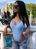 Bodysuit Body Combinaison Sexy Femme à Col Décolleté en V avec Bretelles Coupe Cintrée Unicolore Body Sexy