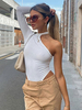 Bodysuit Combinaison Sexy Moulant Femme en Maille à Col Rond avec Manche Longue avec Epaule Dénudée Unicolore Body Sexy