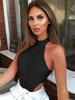 BodySuit Sexy Body Femme Combinaison à Col Rond sans Manches Coupe Cintrée Unicolore