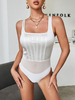 Bodysuit Sexy Femme avec Bretelles à Col Décolleté en Carré Coupe Cintrée Unicolore