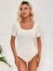 Bodysuit Sexy Femme Moulant avec Manches Courtes à Col Carré Coupe Cintrée Unicolore