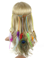 Boho coiffures plumes de paon tressé hippie bandeau été plage femmes cheveux accessoires Déguisements Halloween