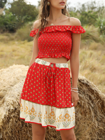 Boho deux pièces ensembles imprimé floral de lépaule tenue dété