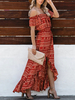 Boho Dress Off The Shoulder manches courtes imprimé volants robe dété