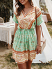 Boho Dress V Neck manches courtes imprimé robe dété avec pompons