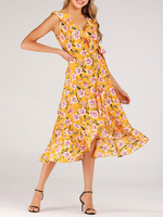 Boho Dress V Neck Sleeveless Printed Irregular Summer Dress