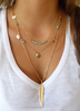 Boho Femmes Collier Feuille Gem Layered Golden Collier