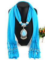 Boho foulard déclaration collier frange Turquise pendentif foulards oblongs