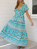 Boho Maxi Dress V Neck manches courtes Beach Summer Dress