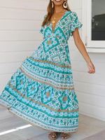 Boho Maxi Dress V Neck manches courtes Beach Summer Dress