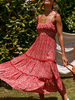 Boho Maxi Dresses Robe de plage pour femmes imprimée de fleurs rouges