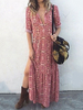 Boho Maxi Dresses Robe longue rouge à manches longues et boutons imprimés