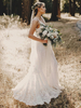 Boho robe de mariée dentelle dentelle sirène balayage taille naturelle dos nu sans manches bijou cou ivoire