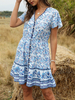 Boho Summer Dress V Neck manches courtes cordon robe de plage