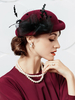 Bonnet Vintage Femme Bordeaux Net Bow Bonnet Rétro 100% Laine Déguisements Halloween