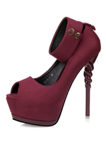 Bordeaux Sexy Chaussures Femmes Plateforme Peep Toe Ankle Strap Sandale Chaussures À Talons Hauts Pompes