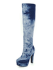 Bottes à hauteur du genou Bottes à talons hauts en denim pour femmes