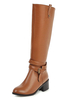 Bottes à hauteur du genou pour femme; bout rond; bottes dhiver; talon épais 2 "