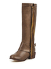 Bottes à hauteur du genou pour femme; bout rond; boucle; chiot; bottes dhiver en cuir vieilli de 1;2 po