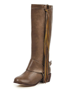 Bottes à hauteur du genou pour femme; bout rond; boucle; chiot; bottes dhiver en cuir vieilli de 1;2 po