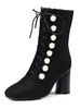 Bottes à talon mi-mollet pour femme; 2.8 "; talon épais en noir