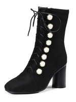 Bottes à talon mi-mollet pour femme; 2.8 "; talon épais en noir