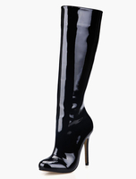 Bottes à talons aiguilles noires brillantes zip latéral