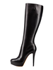 Bottes à talons aigus en cuir noir unicolore