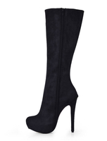 Bottes à talons aigus en satin stretch poncé noir avec zip