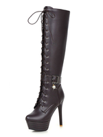 Bottes à talons aigus en Synthétique unicolore avec lacets